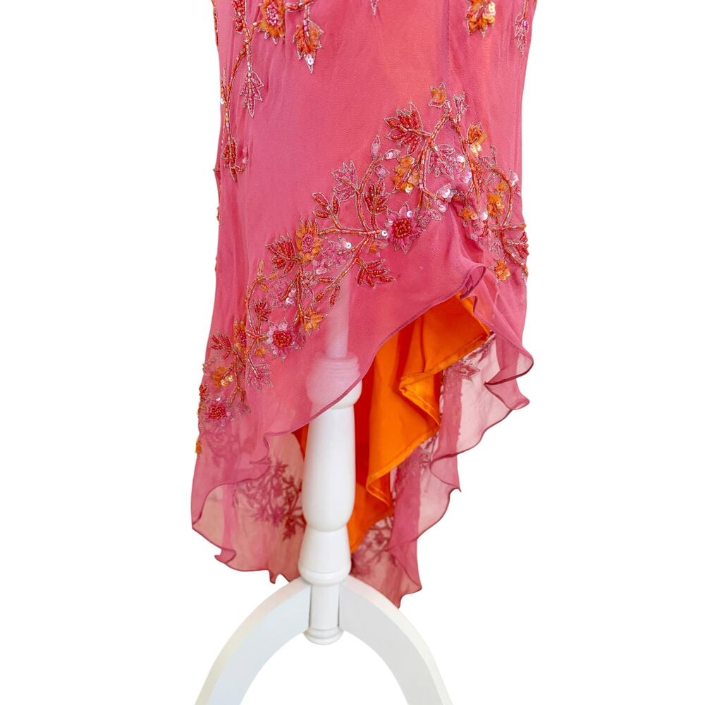 Y2K Scala Beaded Asymmetrical One Shoulder Silk Dress Sz Large Pink Party Glam - Picture 7 of 13